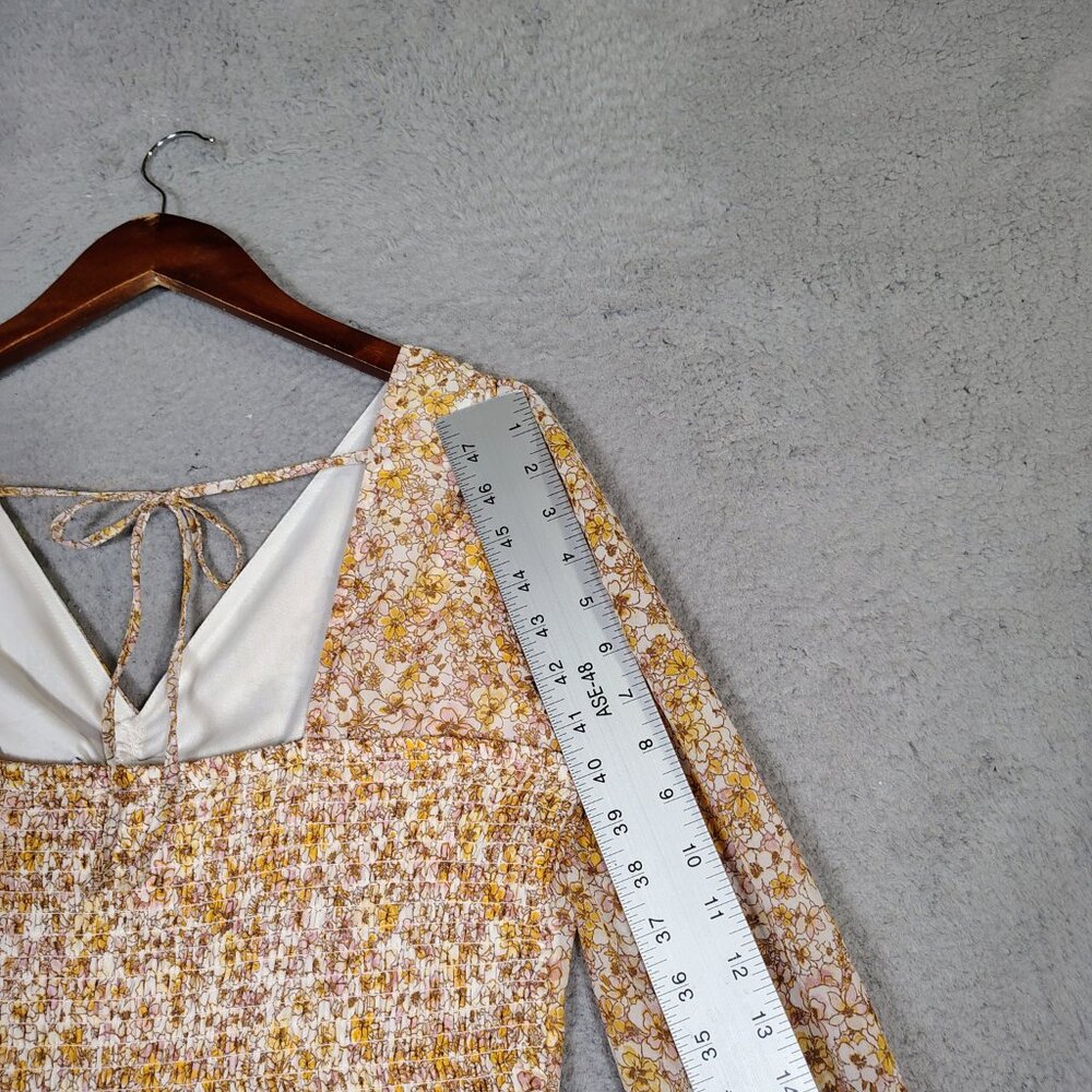 Sincerely Jules Dress Womens XL Yellow Floral Smocked Ruffle Long Sleeve Cottage - Picture 10 of 14